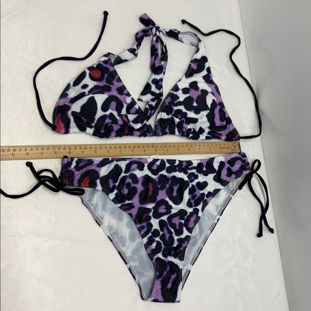 NEW Leopard Print Halter Bikini Set 2-piece swimsuit size XX-Large (2XL)tie side - Picture 9 of 10